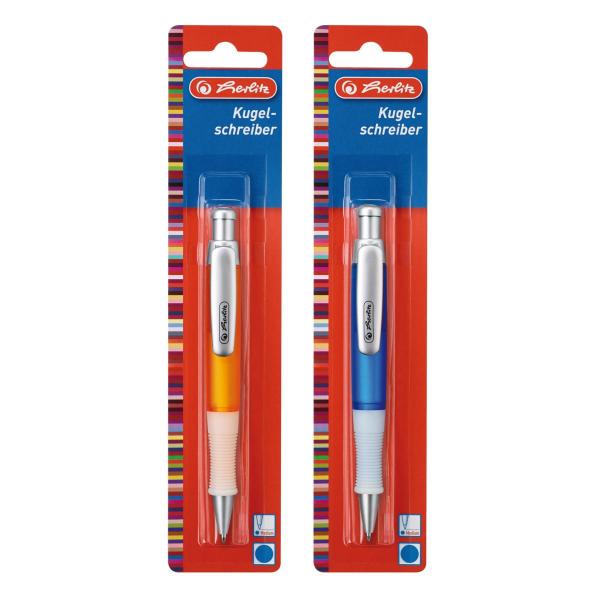 2 Herlitz Kugelschreiber "Grip" / je 1x orange und blau