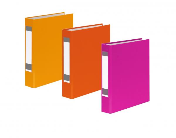 3x Ringbuch mit Rückenschild / DIN A5 / 2-Ring / je 1x gelb, orange und pink