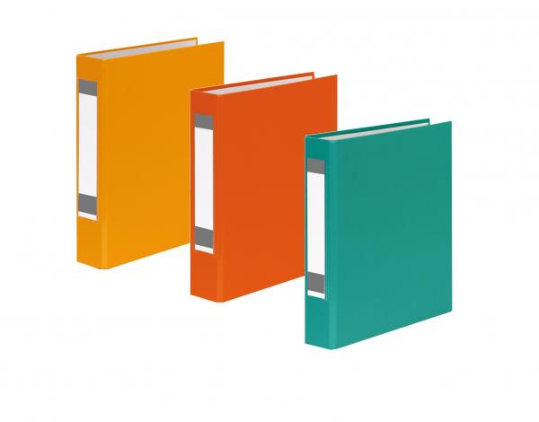 3x Ringbuch mit Rückenschild / DIN A5 / 2-Ring / je 1x gelb, orange und türkis