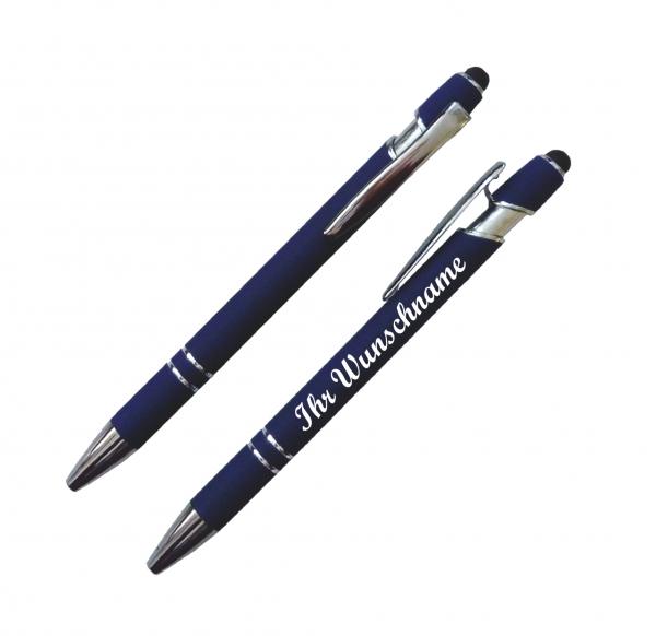 3x Touchpen-Kugelschreiber aus Metall mit Namensgravur - je 1x schwarz,rot,blau