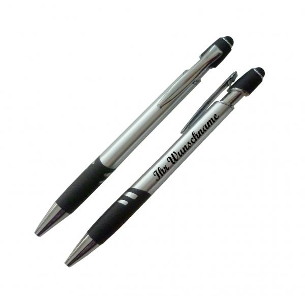 3x Touchpen Kugelschreiber mit Namensgravur - Griffgummimanschette / 3 Farben