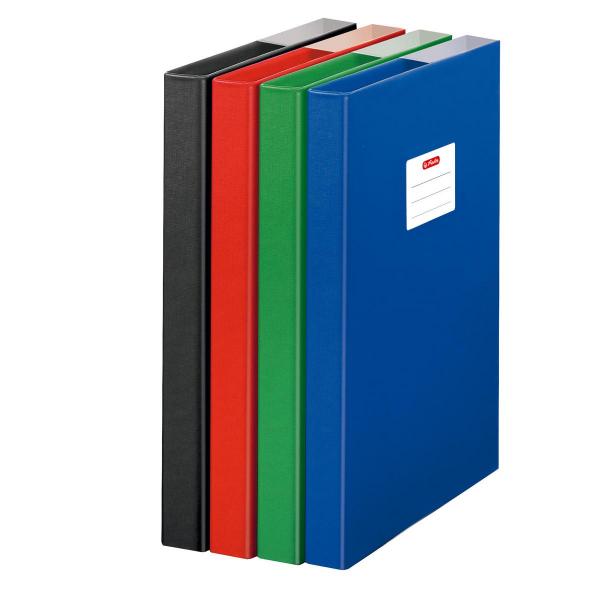 4 Herlitz Heftboxen / DIN A4 / aus Pappe / Farbe: je 1x grün, rot, blau, schwarz