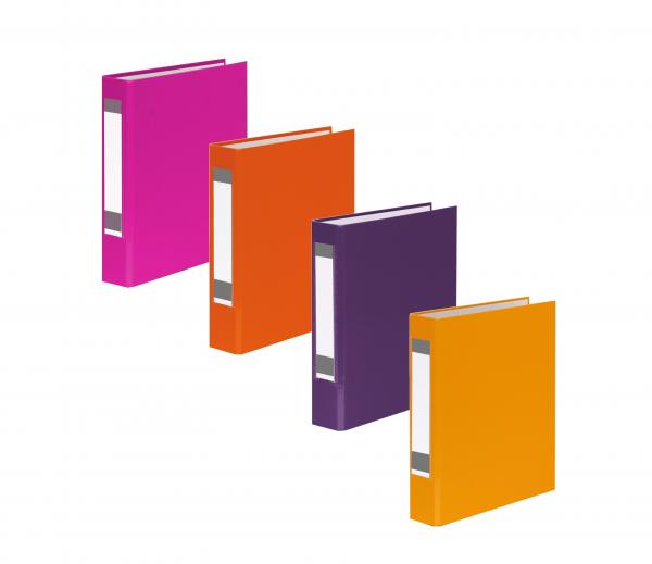 4x Ringbuch mit Rückenschild / DIN A5 / 2-Ring / je 1x lila,gelb,orange,pink