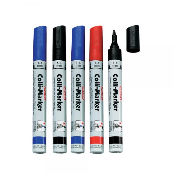 5 Herlitz Permanentmarker "Colli Marker" / 1-4mm / 2x schwarz, 2x blau, 1x rot