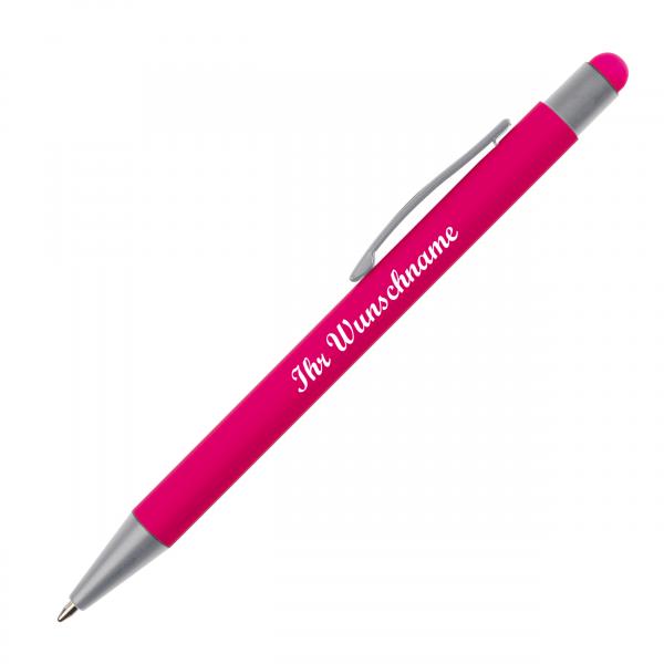 5 Touchpen Kugelschreiber mit Namensgravur / 1x pink,lila,hellblau,hellgrün,gelb