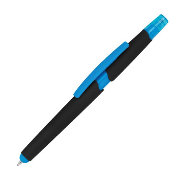 5 Touchpen Kugelschreiber mit Textmarker und Touchfunktion / Farbe: hellblau