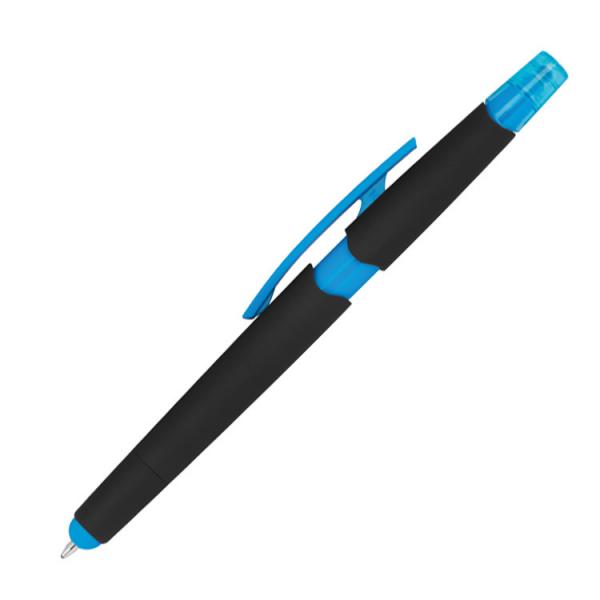 5 Touchpen Kugelschreiber mit Textmarker und Touchfunktion / Farbe: hellblau