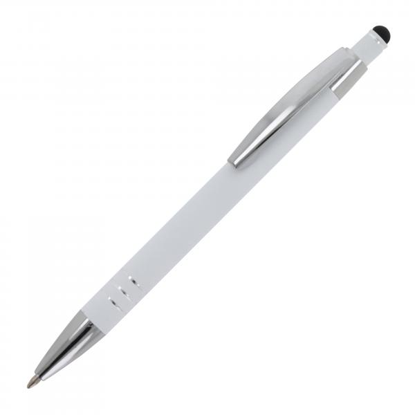 5x Touchpen Kugelschreiber mit Gravur / aus Metall / mit Soft-Touch / weiß