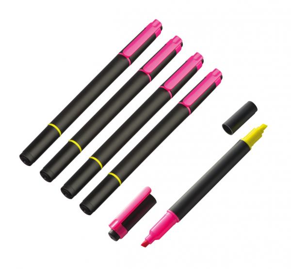 5x Zweifarbiger Textmarker / je eine Seite neongelb + neonpink