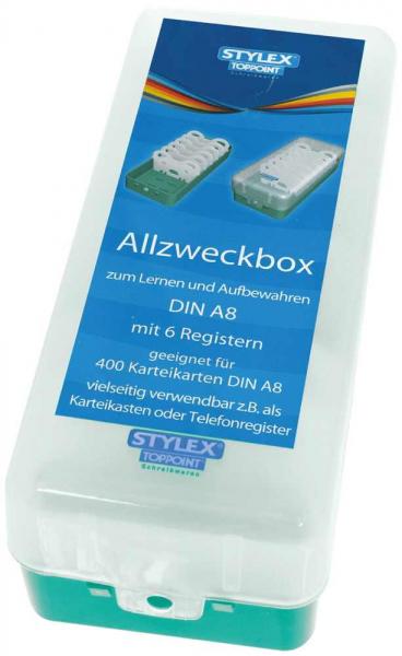 6x Lernbox Karteikasten DIN A8 blau, rot, grün, pink