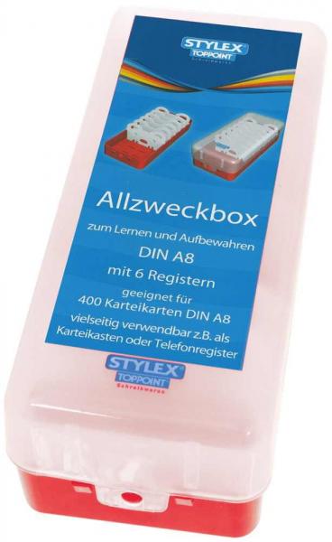 6x Lernbox Karteikasten DIN A8 blau, rot, grün, pink