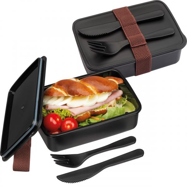 Brotdose / Lunchbox / mit Besteck / Farbe: schwarz