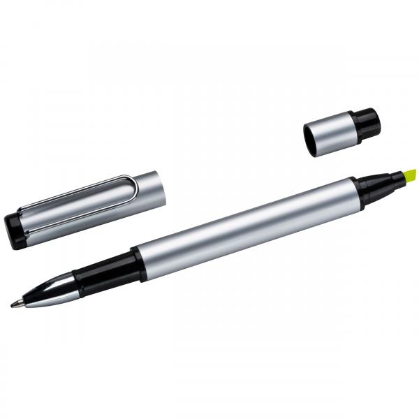 Duo-Pen / aus Metall / mit Kugelschreiber schwarzscheibend + Textmarker