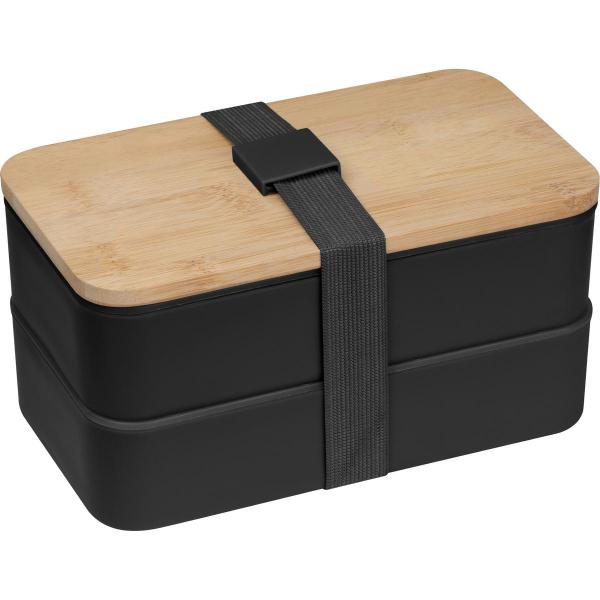 Große Brotdose / Lunchbox / 2-stöckig / mit Besteck / Farbe: schwarz