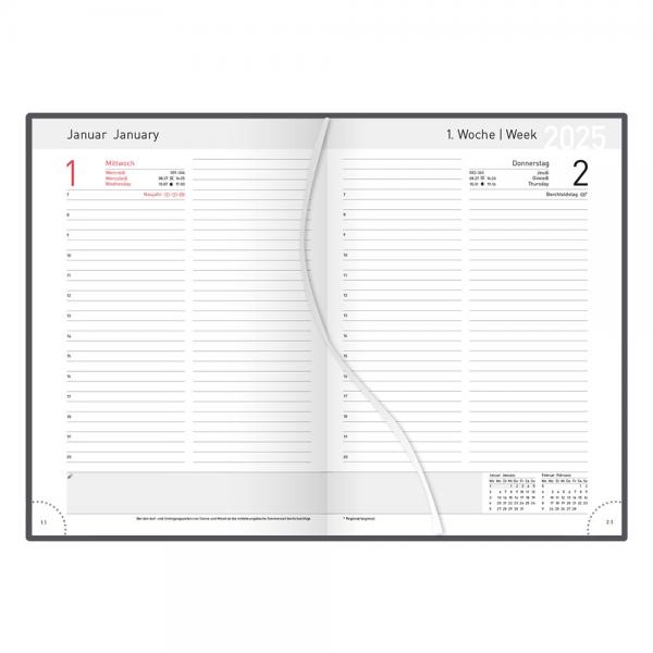 Idena Premium Buchkalender 2025 mit Gravur / Chefkalender / A5 / Farbe: grau