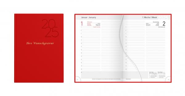 Idena Premium Buchkalender 2025 mit Gravur / Chefkalender / A5 / Farbe: rot