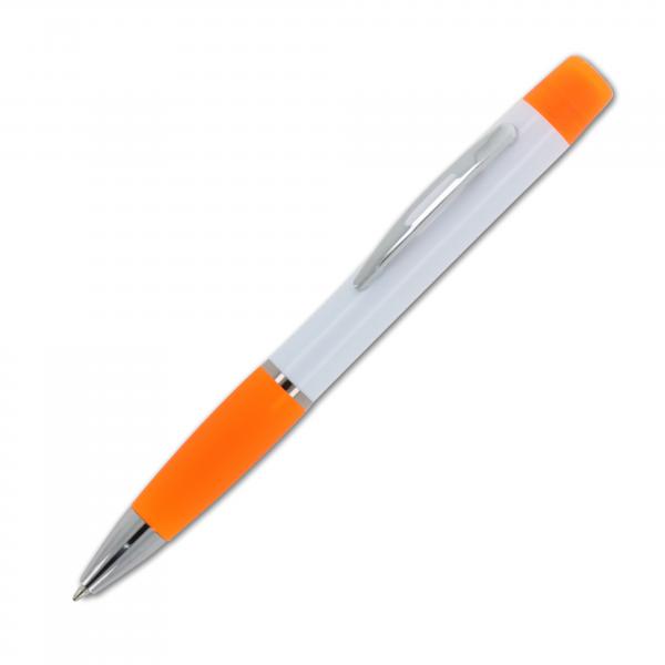 Kugelschreiber / mit dreifarbigen Textmarker / Farbe: weiß-orange