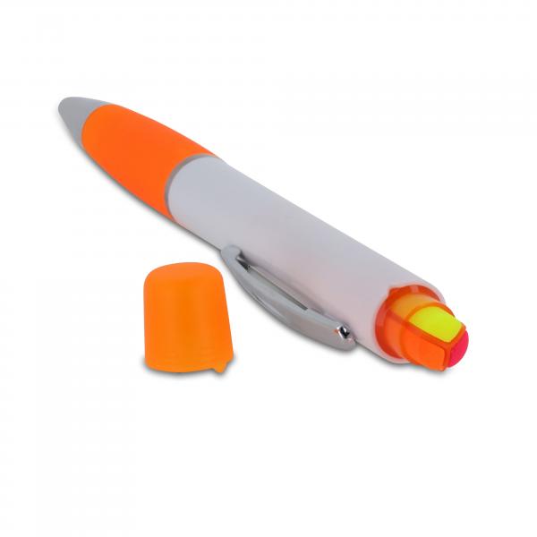 Kugelschreiber / mit dreifarbigen Textmarker / Farbe: weiß-orange