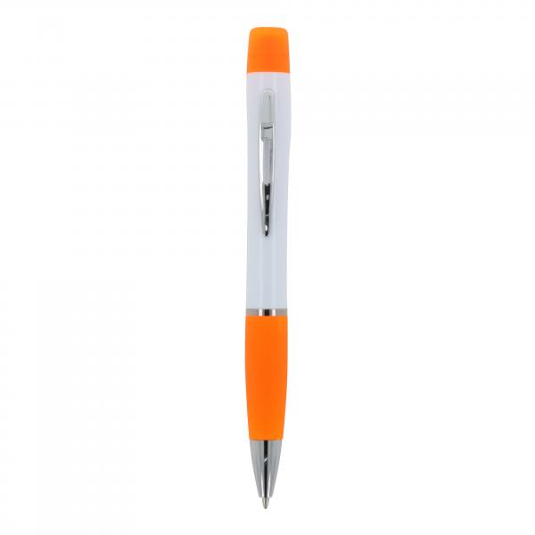 Kugelschreiber / mit dreifarbigen Textmarker / Farbe: weiß-orange