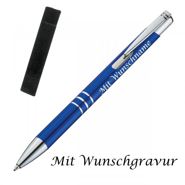 Kugelschreiber mit Gravur / aus Metall mit Velouretui / Farbe: blau