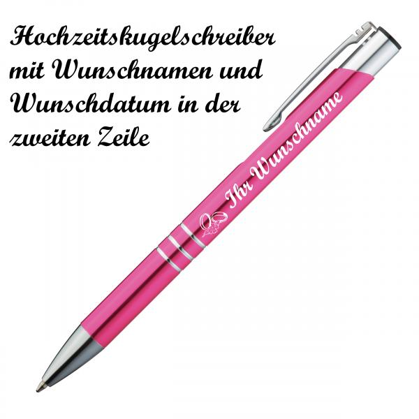 Kugelschreiber mit Namensgravur "Hochzeit" - aus Metall - Farbe: pink