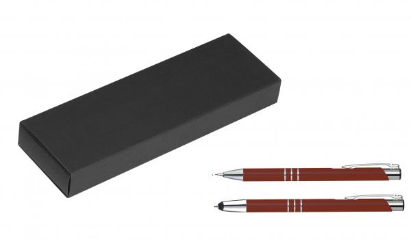 Metall Schreibset / Touchpen Kugelschreiber + Druckbleistift / Farbe: bordeaux