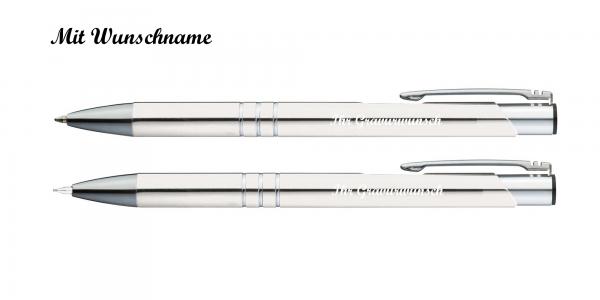 Metall Schreibset mit Namensgravur - Kugelschreiber + Druckbleistift / weiß