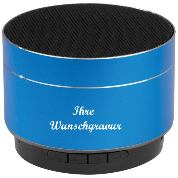 Mini Bluetooth Lautsprecher mit Namensgravur - aus Aluminium - Farbe: blau