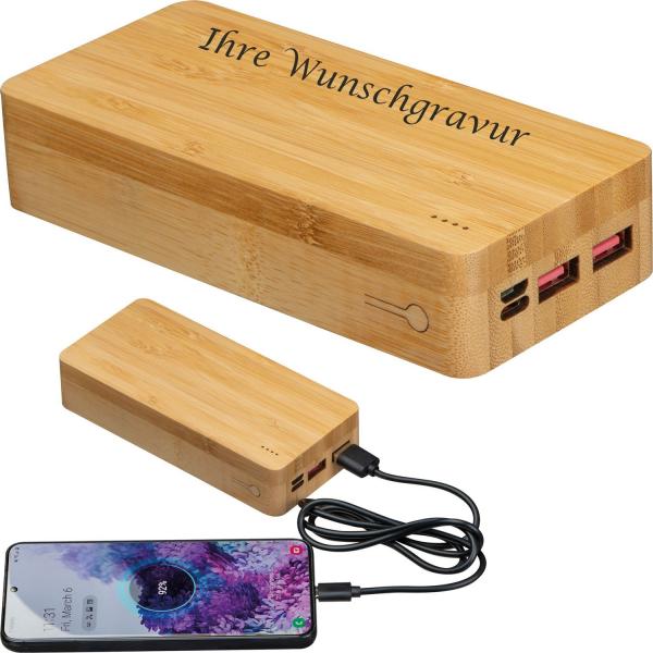 Powerbank mit Gravur / aus Bambus / 20.000 mAh