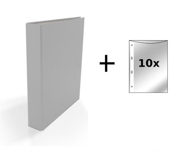 Ringbuch / DIN A5 / 2-Ring Ordner / Farbe: grau + 10 Prospekthüllen