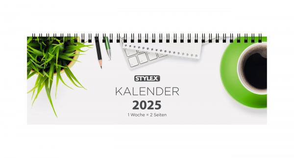 Schreibtischquerkalender 2025 / 56 Blatt / 1 Woche = 2 Seiten + Kugelschreiber