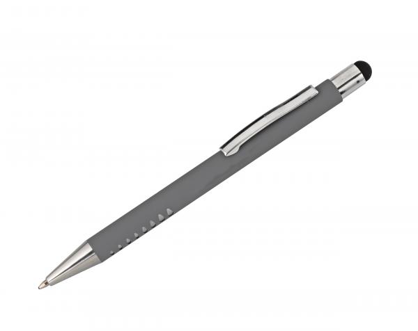 Softtouch-Touchpen-Kugelschreiber aus Metall / gummiert / Farbe: grau