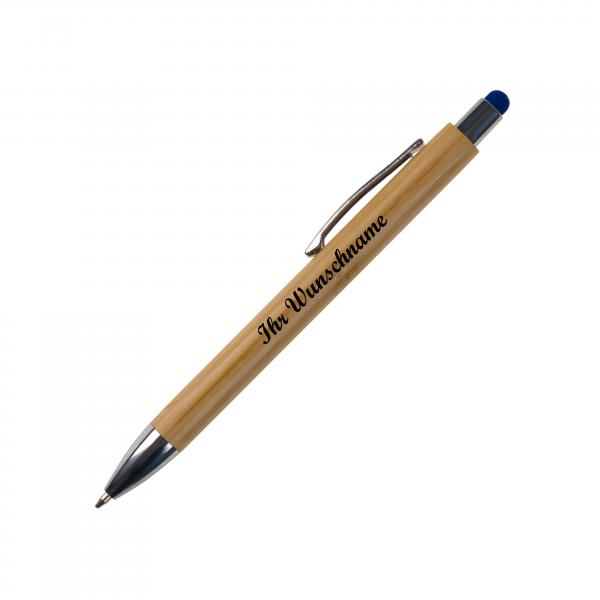 Touchpen Holz-Kugelschreiber  mit Namensgravur - Stylusfarbe: blau