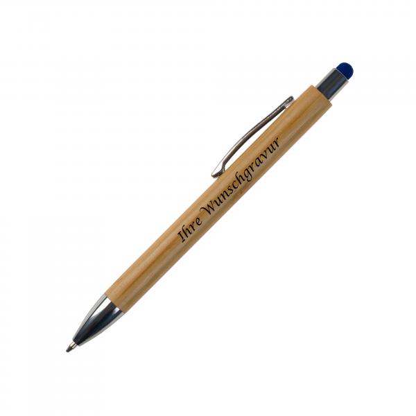 Touchpen Holz-Kugelschreiber mit Gravur / Stylusfarbe: blau