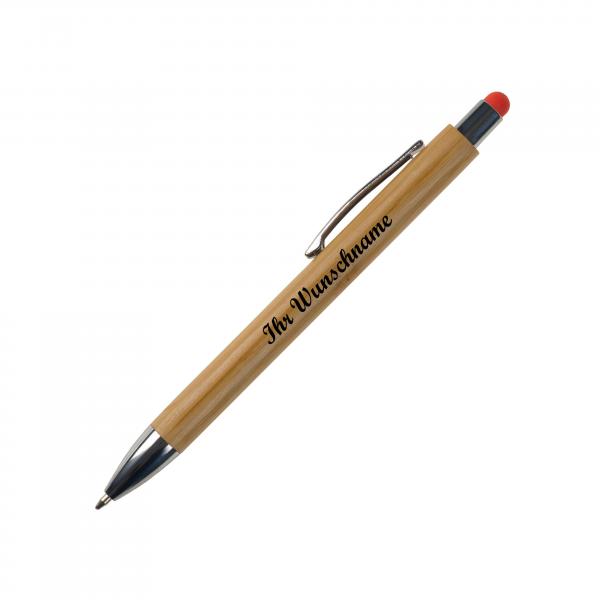 Touchpen Holz-Kugelschreiber mit Namensgravur - Stylusfarbe: orange