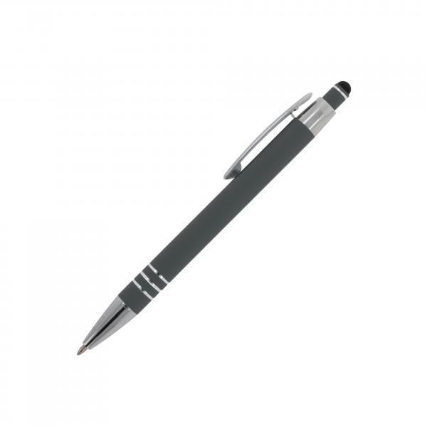 Touchpen Kugelschreiber / aus Metall / mit Soft-Touch / Farbe: grau