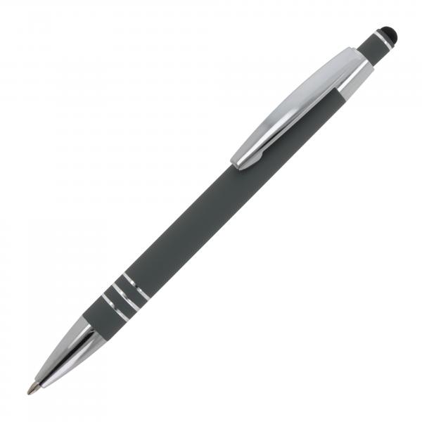 Touchpen Kugelschreiber / aus Metall / mit Soft-Touch / Farbe: grau