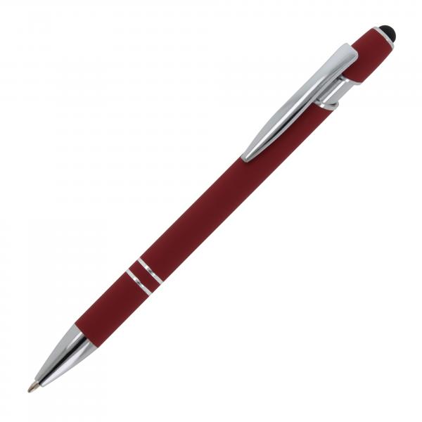 Touchpen Kugelschreiber / aus Metall / Soft-Touch / Farbe: dunkelrot