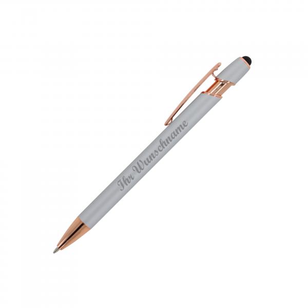 Touchpen Kugelschreiber "Roségold" mit Namensgravur - aus Metall - Farbe: silber