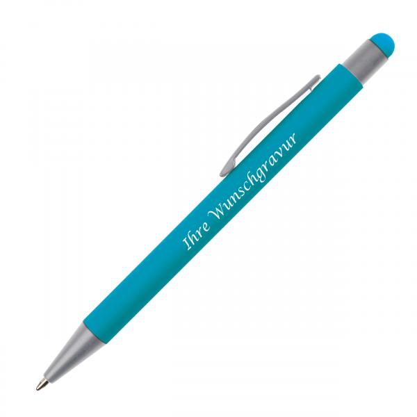 Touchpen Kugelschreiber mit Gravur / aus Metall / Farbe: hellblau