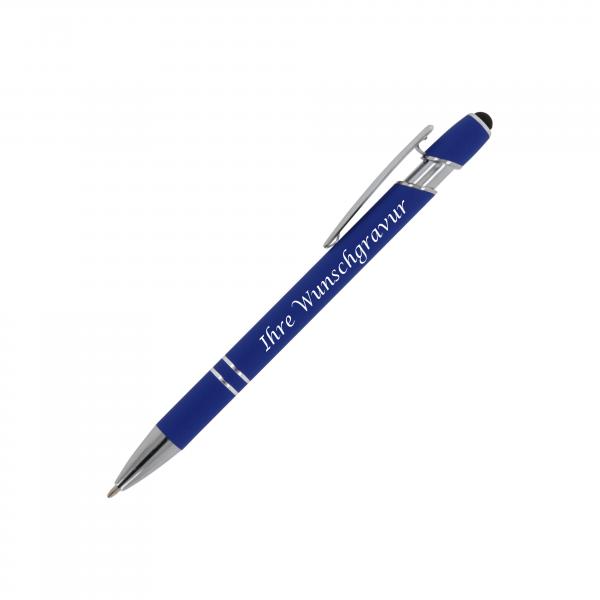 Touchpen Kugelschreiber mit Gravur / aus Metall / Soft-Touch / Farbe: blau