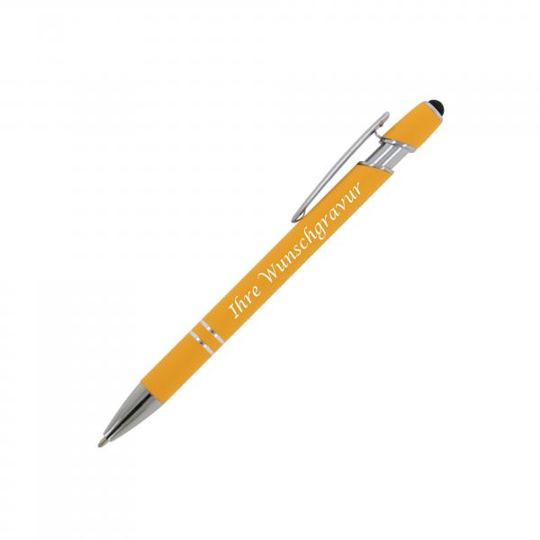 Touchpen Kugelschreiber mit Gravur / aus Metall / Soft-Touch / Farbe: gelb