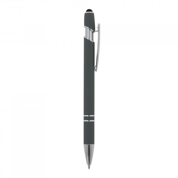 Touchpen Kugelschreiber mit Gravur / aus Metall / Soft-Touch / Farbe: grau