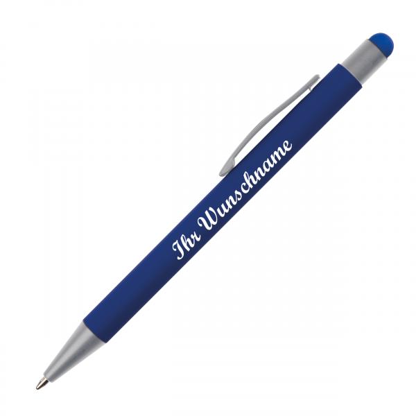 Touchpen Kugelschreiber mit Namensgravur / aus Metall / Farbe: blau