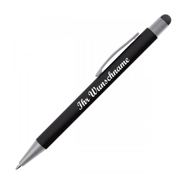 Touchpen Kugelschreiber mit Namensgravur / aus Metall / Farbe: schwarz