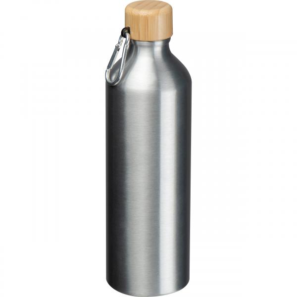 Trinkflasche aus recyceltem Aluminium mit Karabiner / 750 ml / Farbe: silbergrau