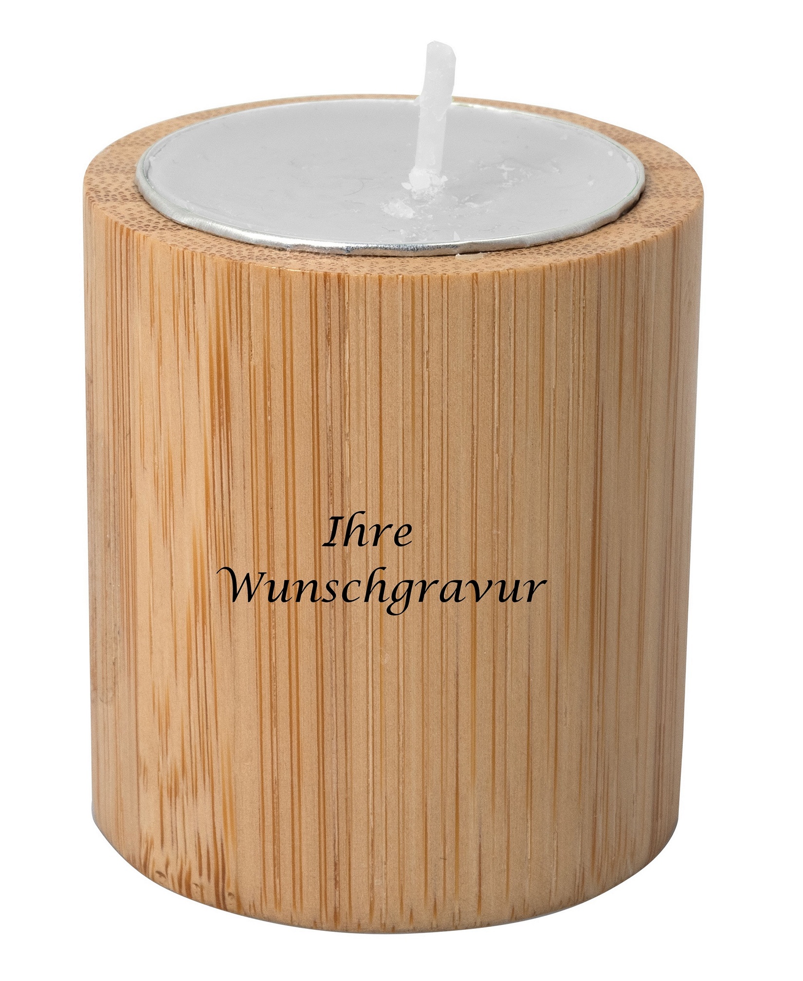 Bambus Teelichthalter mit Gravur / mit Teelicht