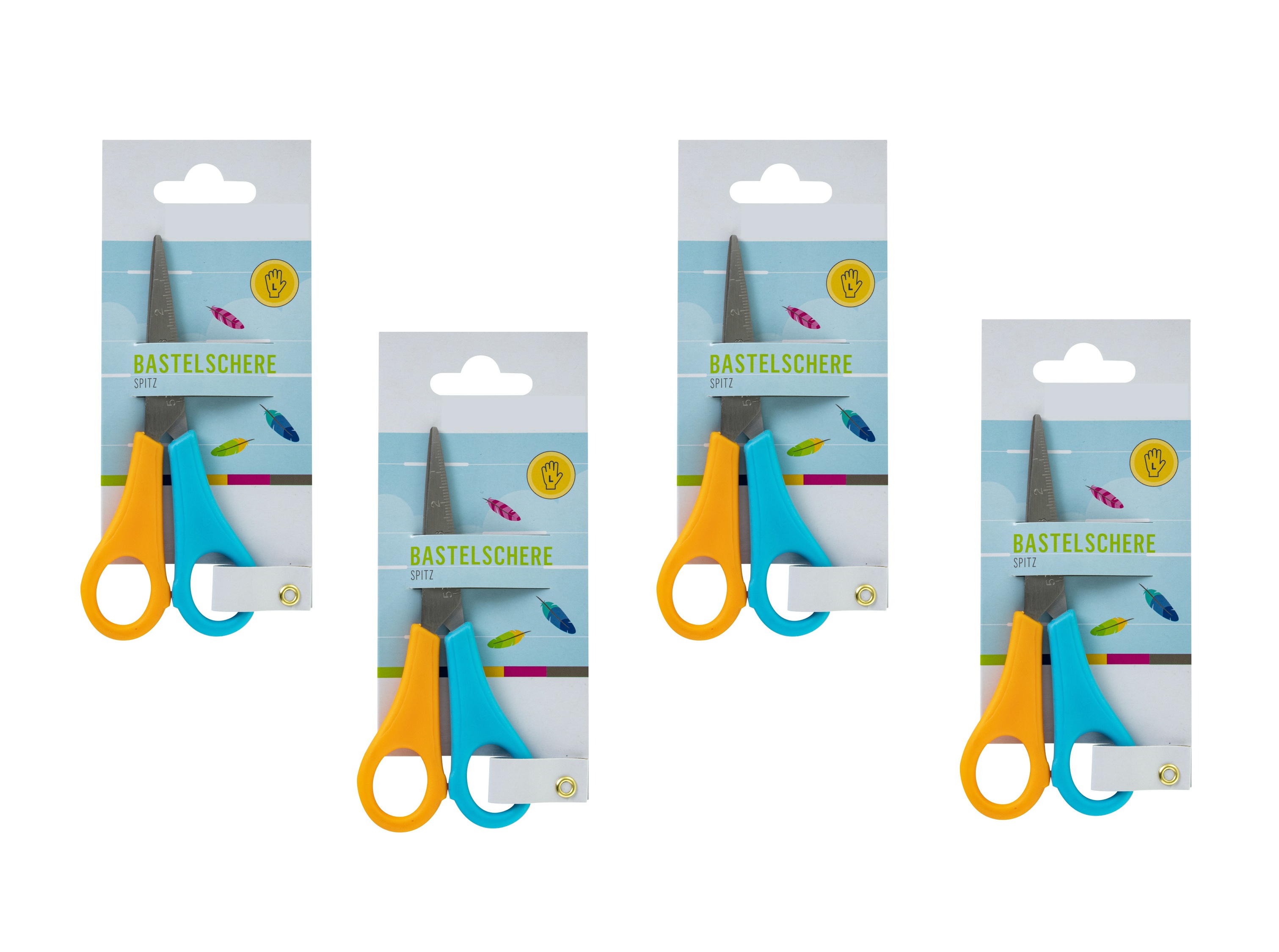 4x Linkshänder Bastelschere / spitz / Länge: 13 cm