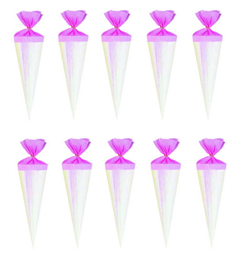 10 Deko Schultüten / Länge: 12cm / Farbe: rose' mit pinken Krepp