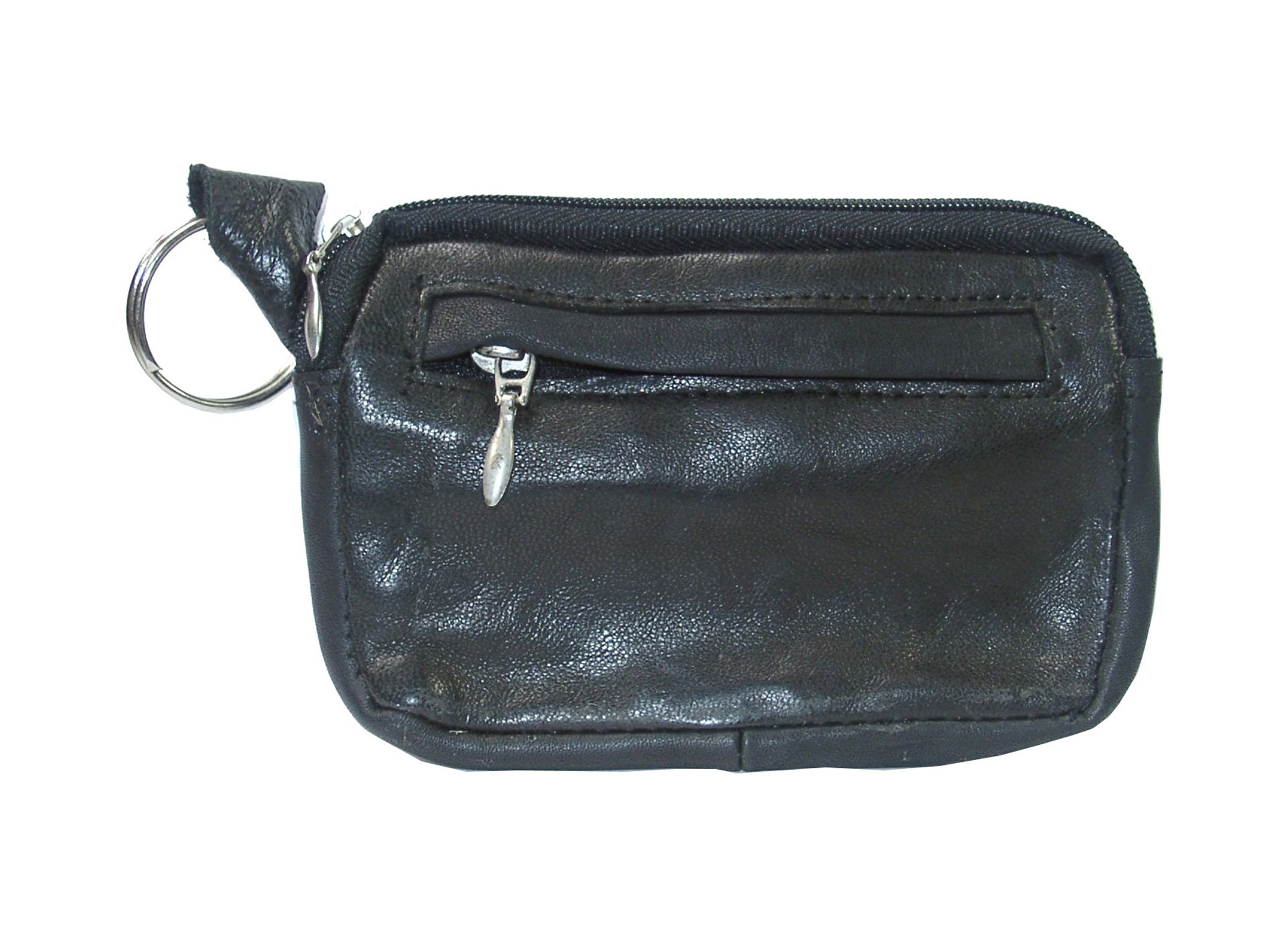 Großraum-Schlüsseltasche / aus Leder / mit Kleingeldvorfach / Farbe: schwarz